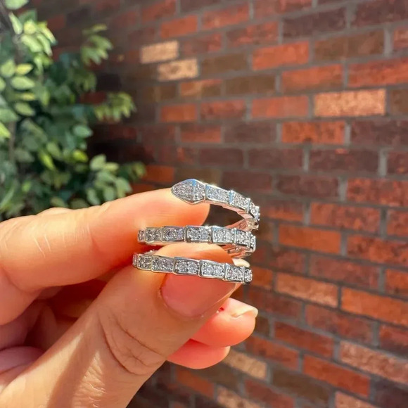 Serpenti Snake Silver Gold Triple Crystal Resizable Ring - Picture 5 of 17